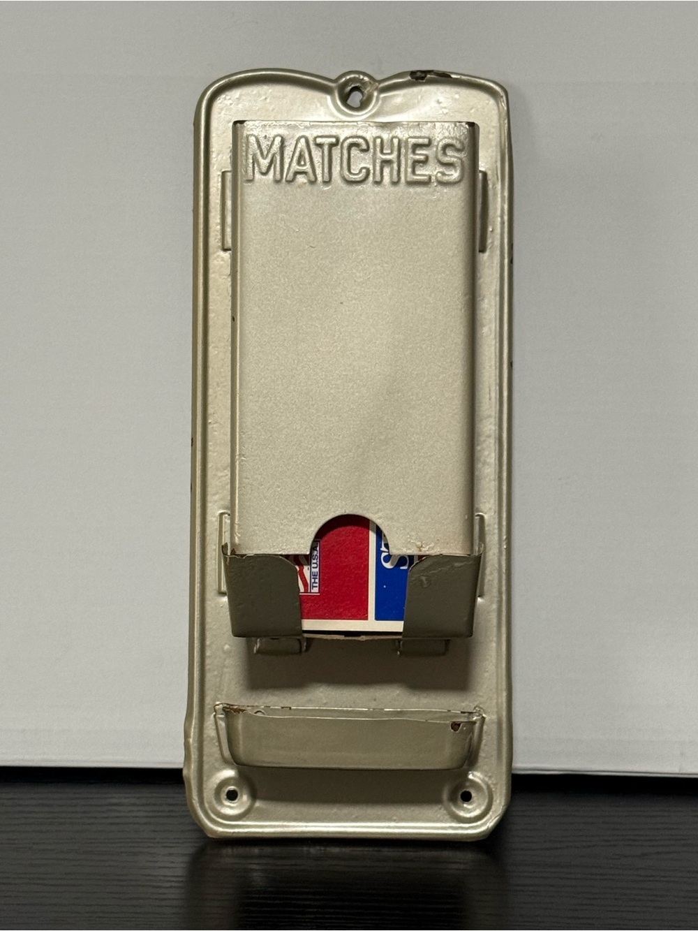 Vintage Metal Wall-Mounted Matchbox Holder & Dispenser